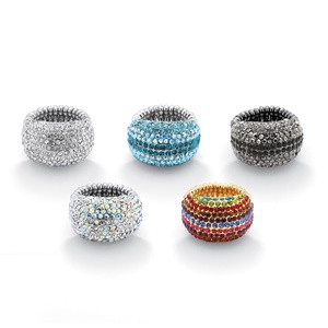 PalmBeach Jewelry Crystal Black Rhodium-Plated Yellow Gold Tone and Silvertone Set of 5 Multi-Color Stretch Rings