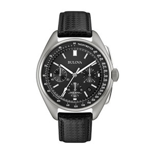 Mens Special Edition Moon Black Leather Strap Watch Black Dial
