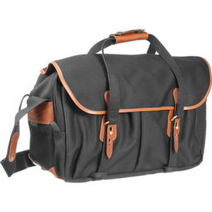 555 Shoulder Bag (Black with Tan Leather Trim and Brass Fittings)
