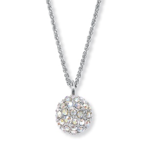 PalmBeach Jewelry Aurora Borealis Crystal Silvertone Disco Ball Drop Pendant and Chain 20"