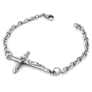 West Coast Jewelry Large Stainless Steel Sideways Crucifix Link Bracelet