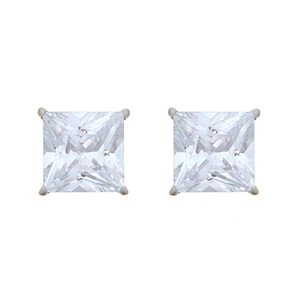 Sterling Silver 10mm  Princess Cut Cubic Zirconia Stud Earrings