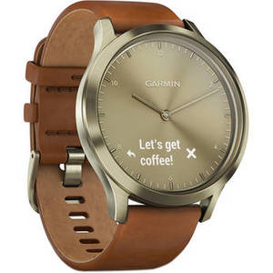 vivomove HR Premium Watch (Small/Medium, Gold with Light Brown Leather Band)