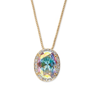PalmBeach Jewelry 13.41 TCW Oval Aurora Borealis Cubic Zirconia Halo Pendant Necklace 14k Gold-Plated 22"