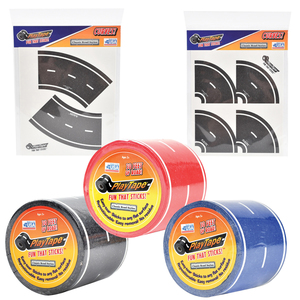 PlayTape Classic Road Series Bundle 30 ft x 2 in Black Blue and Red Road with 8 Tight Curves and 4 Broad Curves