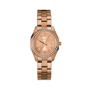 Ladies Crystal Rose Gold-Tone Stainless Steel Bracelet Watch Rose Gold Dial