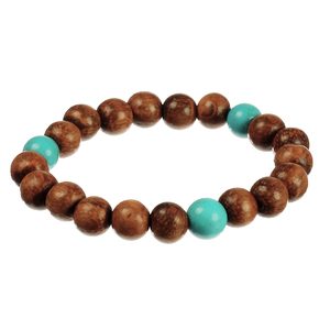 Lita Wood Beads with Turquoise Accents Stretch Bracelet
