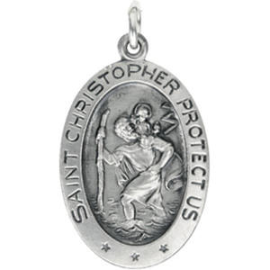 Sterling Silver St. Christopher Medal Pendant - 21mm x 13mm