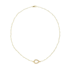 Genuine Freshwater Pearl Wrapped Chain w/ CZ Pendant Gold Over Sterling Silver, 18" Necklace