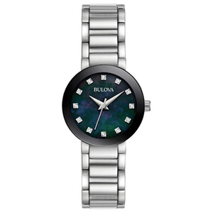 Ladies Modern Silver-Tone Stainless Steel Watch Black Mother-of-Pearl