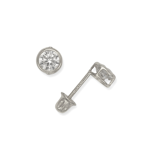 14k White Gold 4mm Round Cubic Zirconia Screwback Earrings