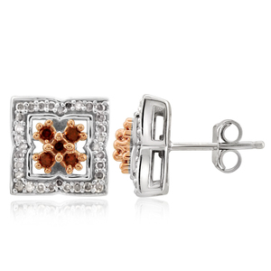 1/3 Cttw Red and White diamonds earrings in Sterling Silver