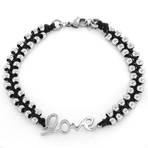 West Coast Jewelry Stainless Steel Beaded and Braided Cord 'Love' Bracelet