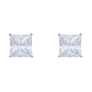 Sterling Silver 8mm Princess Cut Cubic Zirconia Stud Earrings
