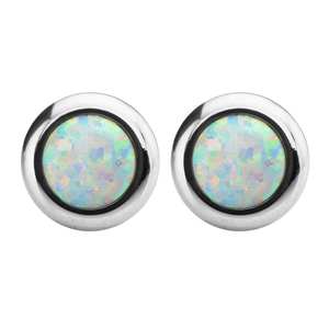 Inox Jewelry Women's Stainless Steel Bezel Set White Synthetic Opal Stud Earrings