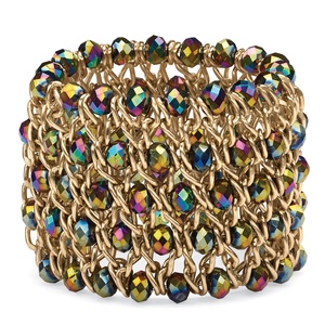 PalmBeach Jewelry Round Mystic Crystal Curb-Link Chain Stretch Bracelet in Gold Tone 8"