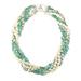 Lita Sterling Silver Multi Row Torsade With Aquamarine Chips and Grey And White Pearls