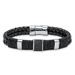 PalmBeach Jewelry Men's Woven Black Leather and Black Crystal Accent Bracelet with Magnetic Closure in Stainless Steel 9"