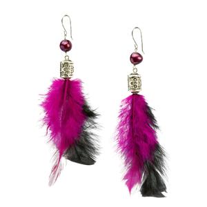 Lita Sterling Silver Purple Freshwater Pearl and Feather Earrings