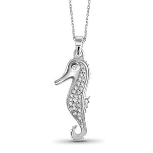 JewelonFire White Diamond Accent Sterling Silver See Horse Pendant