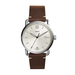 Mens Commuter Brown Leather Strap Watch Cream Dial