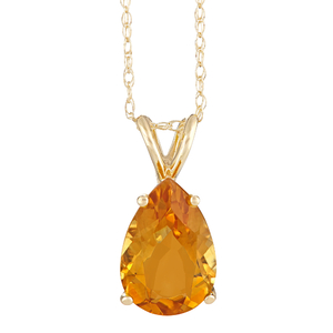 14K yellow gold 12x8mm pear shaped citrine pendant