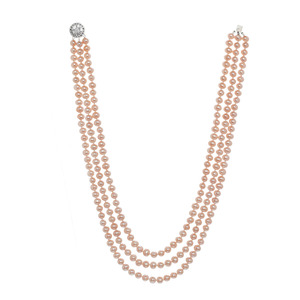 Natural Peach Color Genuine Potato Shape Freshwater Pearl Knotted Sterling Silver 17" ~ 19" Necklace