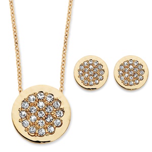PalmBeach Jewelry .86 TCW Round Cubic Zirconia Slide Pendant and Button Earrings Two-Piece Set in Gold Tone