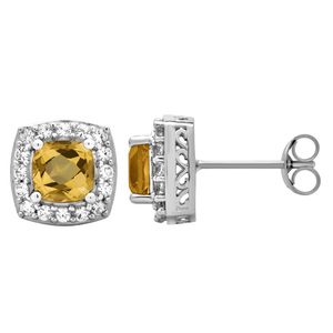Created White Sapphire & Citrine Earrings in Sterling Silver