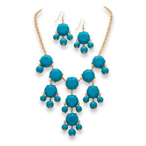 PalmBeach Jewelry 2 Piece Aqua Bubble Beaded Necklace and Earrings Set in Yellow Gold Tone