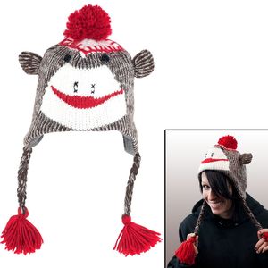 Sock Monkey Adult Size Brown Knit Hat with PolyFleece Lining