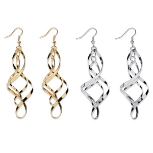 PalmBeach Jewelry 2 Pair Free-Form Twist Earrings Set in Silvertone and Yellow Gold Tone