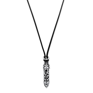 PalmBeach Jewelry Men's Tribal Bullet Pendant in Stainless Steel with 20" Black Leather Cord