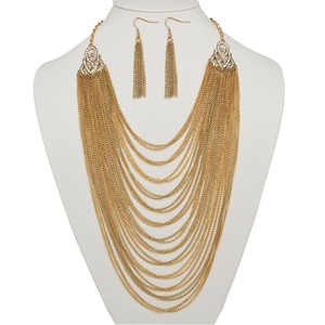 PalmBeach Jewelry 2 Piece Multi-Chain Jewelry Necklace and Earrings Set in Yellow Gold Tone