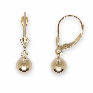 14k Yellow Gold Medium Ball Drop Leverback Earrings - Measures 24x6mm