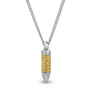 Sterling Silver Gold Glitter Bullet Pendant with 24 Inch Steel Curb Chain