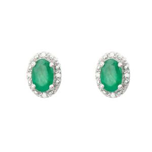 Sterling silver 6x4mm oval emerald gemstones with diamond accent studs