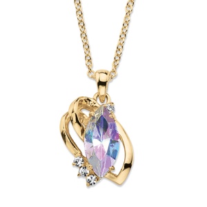 PalmBeach Jewelry Marquise-Cut Aurora Borealis Crystal Freeform Loop Pendant Necklace 14k Gold-Plated with White Crystal Accents 18"