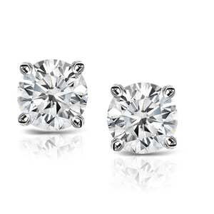 14K White Gold 1.00ct TDW Round-Cut Diamond Solitaire Certified Stud Earrings (H-I, SI2-I1)
