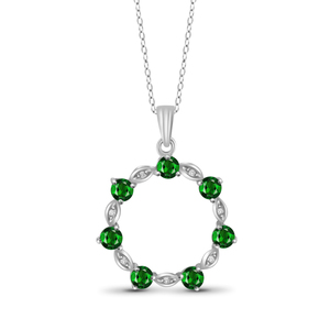JewelonFire 1 1/3 Carat T.G.W. Chrome Diopside And White Diamond Accent Sterling Silver Open Round Shape Pendant