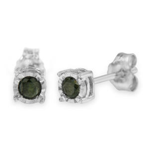 Sterling Silver 0.25ct TDW Rose Cut Treated Green Diamond Solitaire Stud Earrings (I2-I3)