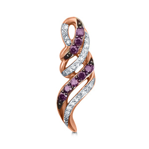 10K Pink Gold 1/3Ctw Purple/White Swirl Linear Drop Pendant