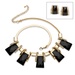 PalmBeach Jewelry Black Crystal Vintage Style Jewerly Set in Yellow Gold Tone