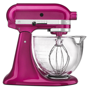 KitchenAid KSM155GBRI Artisan Design Series Raspberry Ice 5 Quart Stand Mixer with Glass Bowl
