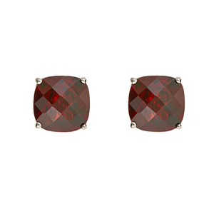Sterling Silver 8mm Cushion Checktop Garnet Studs