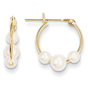 14k Yellow Gold Pearl Hoop Earrings - Measures 13x15mm