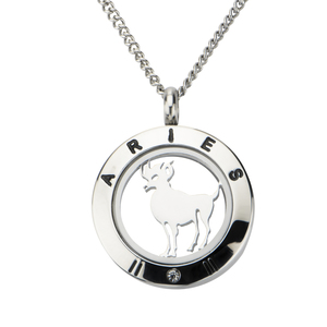 Inox Jewelry Women's Stainless Steel Cubic Zirconia Zodiac Aries Pendant Necklace