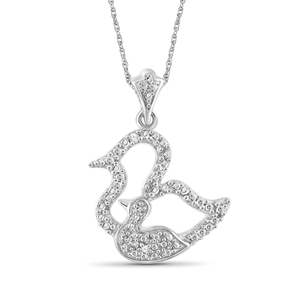 JewelonFire White Diamond Accent Sterling Silver Motherly Duck Pendant