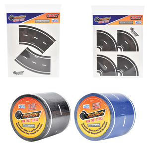 PlayTape Classic Road Series Bundle 30 ft x 2 in Black and Blue Road with 8 Tight Curves and 4 Broad Curves