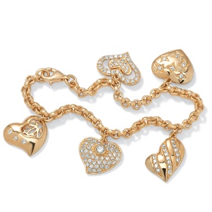 PalmBeach Jewelry 1.48 TCW Cubic Zirconia Heart Charm Bracelet in Yellow Gold Tone